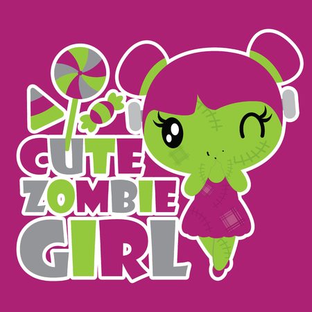ハロウィーン カード デザインのカラフルなキャンディー ベクトル漫画イラストかわいいゾンビ少女壁紙し 子供の T シャツのデザインのイラスト素材 ベクタ Image ハロウィーン カード デザインのカラフルなキャンディー ベクトル漫画イラストかわいいゾンビ少女壁紙し 子供の T シャツのデザインのイラスト素材 ベクタ Image