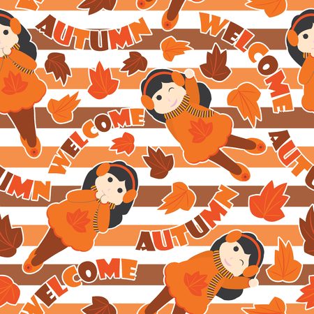 かわいい女の子とマップルのシームレス パターンのストライプの背景ベクトル漫画イラスト誕生日包装紙 布の服 壁紙を葉します のイラスト素材 ベクタ Image かわいい女の子とマップルのシームレス パターンのストライプの背景ベクトル漫画イラスト誕生日包装紙 布の服 壁紙を葉します のイラスト素材 ベクタ Image