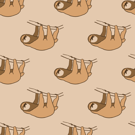 かわいいハンギング ナマケモノとのシームレスなパターン リラックスして幸せな動物のイラストです 光の茶色の背景に不可欠なパターン のイラスト素材 ベクタ Image かわいいハンギング ナマケモノとのシームレスなパターン リラックスして幸せな動物のイラストです 光の茶色の背景に不可欠なパターン のイラスト素材 ベクタ Image