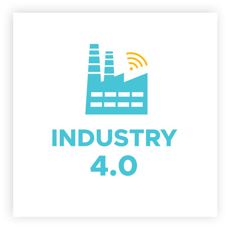 Manufacturing industry 4.0 revolution concept vector illustration. blue factory icon with wireless symbol and sign industry 4.0 smart technology and automation technology revolution business concept.