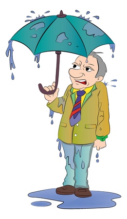 小さな傘や雨の中 ベクトル イラストすべてのウェットを持つ男 のイラスト素材 ベクタ Image