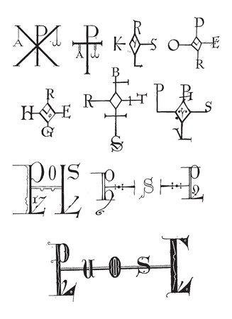 monogram showing several examples vintage engraved illustration