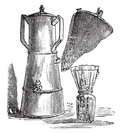 Filter Coffee Paper Placed On A Jar Ordinary Shoes Vintage Engraved Illustration Filter Coffee Paper Placed On A Jar Ordinary Shoes Vintage Engraved Illustration