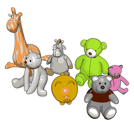 Set Of Stuffed Animals On White Background Stock Illustrations ...