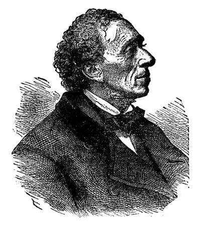 Hans christian andersen, 1805-1875, he was a danish author and also writer of plays, novels, and poems, famous for his fairy tales, vintage line drawing or engraving illustration