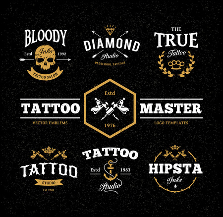 vector set of cool tattoo studio logo templates on dark background