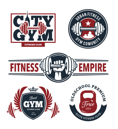 Set of stylish fitness emblems. Gym logo templates. Vector arts.