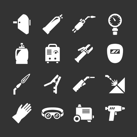 Set icons of welding isolated on black