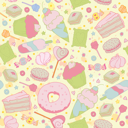 sweet heart seamless pattern sweets cupcakes candy and cake