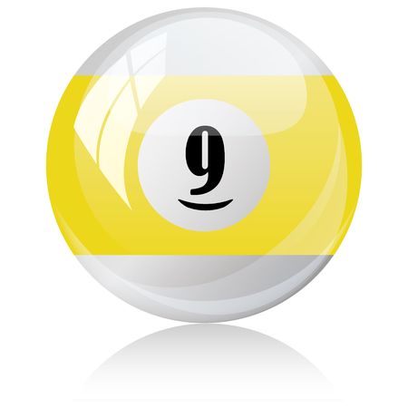 Vector illustration of a isolated glossy - nine, half-yellow - pool ball against white background.