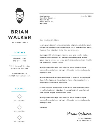 Creative and minimalistic personal vector cover letter template Фото со стока