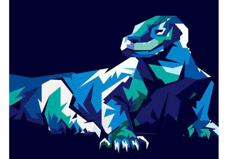 blue komodo dragon geometric style clip art preview