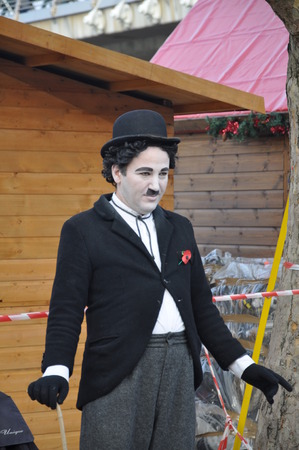 LONDON, UK - NOVEMBER 12, 2011: An unidentified artist dressed up as Charlie Chaplin on the street in London, United Kingdom.