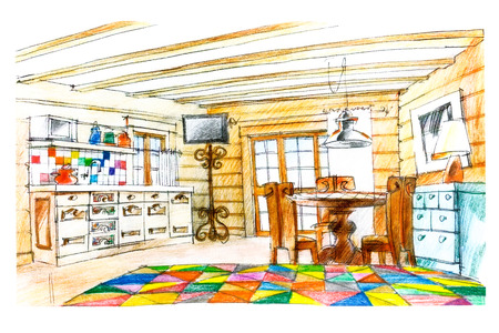 Frammento Di Grafica Di Un Interno Caffè Con Mobili, Apparecchiature ... Frammento Di Grafica Di Un Interno Caffè Con Mobili, Apparecchiature ...