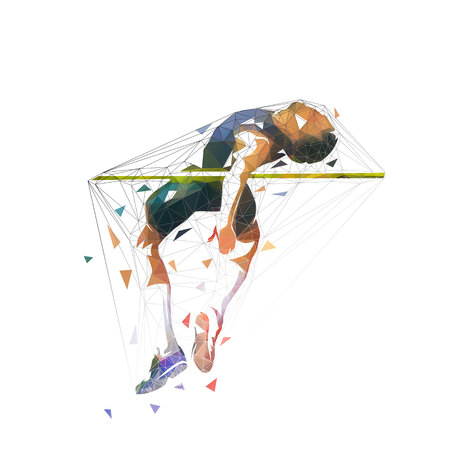 High jump athlete, low poly geometric vector illustration. ahtletics, decathlon