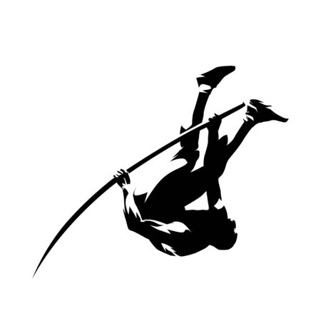 Pole vault, abstract isolated vector silhouette, ink drawing illustration