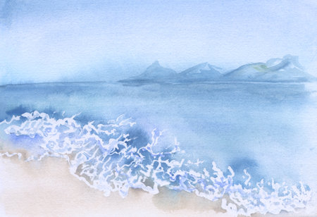 手描き風景画 海と山の風景 手描き風景画 海と山の風景 かぶれる