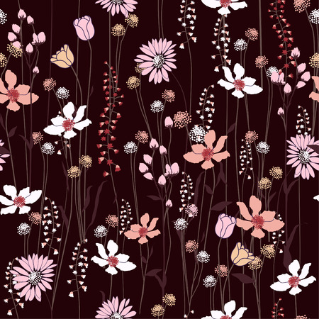 seamless pattern wind blow flowers isolated on maroon color