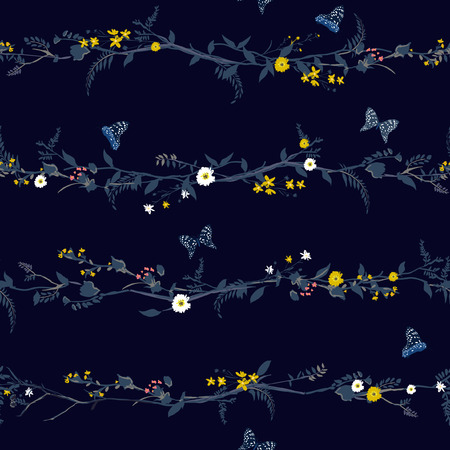小さな花のヴィンテージシームレスなパターン ミレフルール ダークネイビーブルーの背景にテキスタイル 綿の生地 カバー 壁紙 プリント ギフトラップとスクラップブッキングのための花の甘いシームレスなストライプの背景 のイラスト素材 ベクタ Image 小さな花のヴィンテージシームレスなパターン ミレフルール ダークネイビーブルーの背景にテキスタイル 綿の生地 カバー 壁紙 プリント ギフトラップとスクラップブッキングのための花の甘いシームレスなストライプの背景 のイラスト素材 ベクタ Image