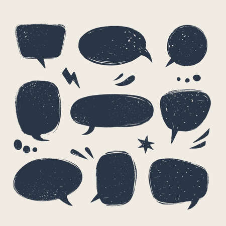 Speech bubbles set. various talk balloon shapes in vintage style with grunge texture. hand-drawn infographic vector collection. Фото со стока