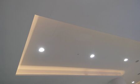 Emulsion White Color Painted Gypsum False Ceiling Interiors Or Decoration Work For Roof With Indirect Ceiling Lights For An Commercial Building Like Shopping Mall