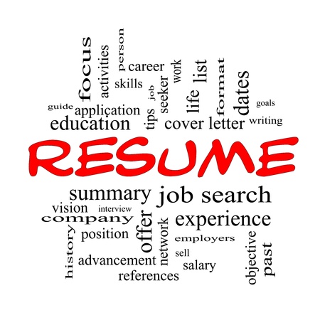 resume word cloud concept in black and white with great terms