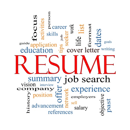 resume word cloud concept with great terms such as career job
