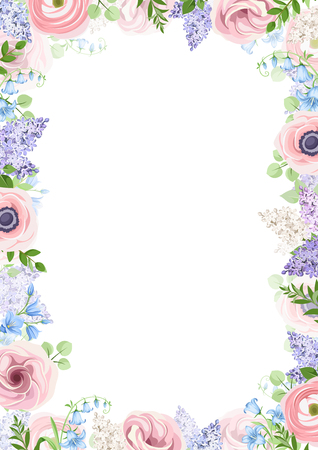 Vector Background Frame With Pink Blue And Purple Flowers Royalty Free Cliparts Vectors And Stock Illustration Image 97345598