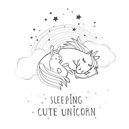 おもちゃのウサギ 虹とテキストでかわいい眠っているユニコーンを描いた手描きのベクトルイラスト Sleepigかわいいユニコーンを背景に 漫画のスタイル モノクロ のイラスト素材 ベクタ Image おもちゃのウサギ 虹とテキストでかわいい眠っているユニコーンを描いた手描きのベクトルイラスト Sleepigかわいいユニコーンを背景に 漫画のスタイル モノクロ のイラスト素材 ベクタ Image