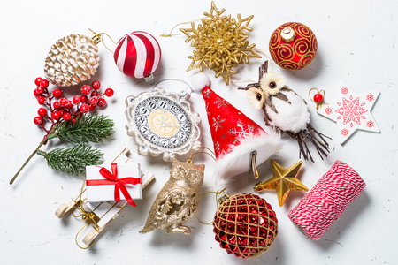 christmas background different christmas decorations on white marble table top view stock photo - Different Christmas Decorations christmas background different christmas decorations on white marble table top view stock photo - Different Christmas Decorations