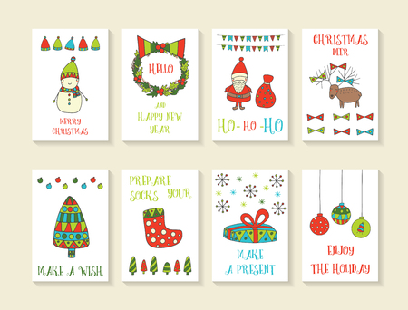 cute hand drawn doodle christmas cards brochures postcards with snowman wreath santa - Deer Christmas Cards cute hand drawn doodle christmas cards brochures postcards with snowman wreath santa - Deer Christmas Cards