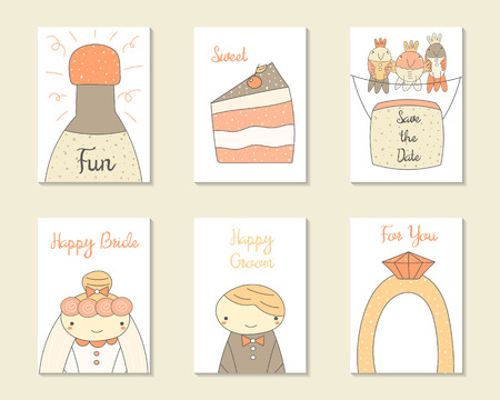 cute doodle wedding party engagement cards brochures invitations with bride groom - Engagement Cards cute doodle wedding party engagement cards brochures invitations with bride groom - Engagement Cards