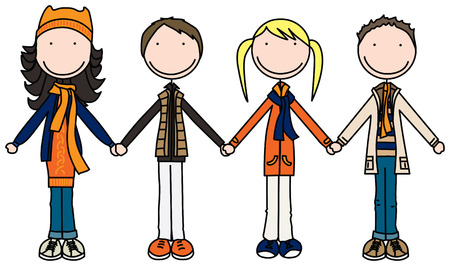 手を繋いでいる 4 人の子供のイラストのイラスト素材 ベクタ Image 手を繋いでいる 4 人の子供のイラストのイラスト素材 ベクタ Image