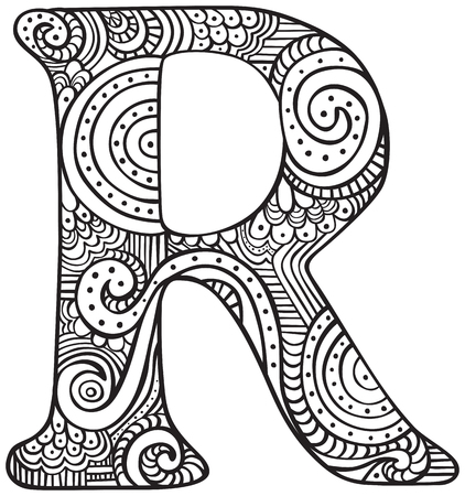 Hand drawn capital letter R in black - coloring sheet for adults - 84360136