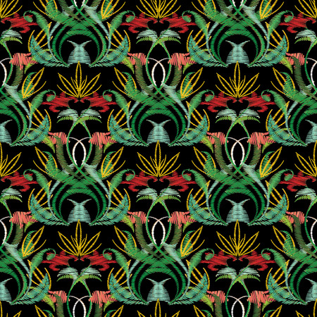 刺繍カラフルな花のシームレスなパターン ヴィンテージグランジ刺繍花 渦巻き緑の葉 ラインアートのトレーサリーの装飾品とタペストリーベクターの背景 壁紙 ファブリックのための豪華なデザイン のイラスト素材 ベクタ Image 刺繍カラフルな花のシームレスなパターン ヴィンテージグランジ刺繍花 渦巻き緑の葉 ラインアートのトレーサリーの装飾品とタペストリーベクターの背景 壁紙 ファブリックのための豪華なデザイン のイラスト素材 ベクタ Image