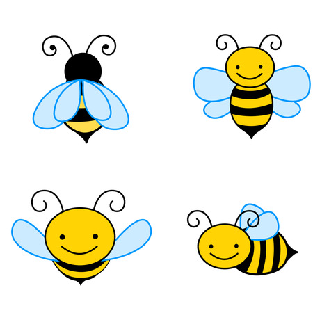 bee: Коллекция красочных пчелы клипарты, изолированных на белом фоне Иллюстрация