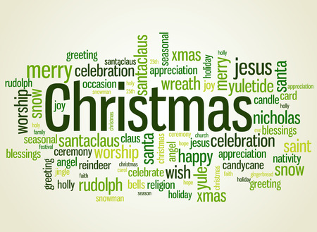 christmas wordcloud illustration with different christmas related words related to christmas
