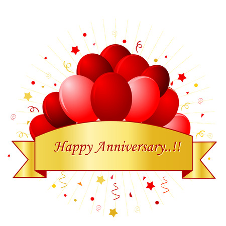 happy anniversary card in red letters with beautiful red balloons and confetti on white background with - Happy Anniversary Cards happy anniversary card in red letters with beautiful red balloons and confetti on white background with - Happy Anniversary Cards