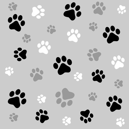 Animal paw prints seamless background with black and ash paw prints Illustration