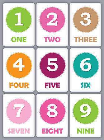 幼児のためのドットと数字の印刷フラッシュ カード コレクション 幼稚園キッズ 色を学ぼうのイラスト素材 ベクタ Image