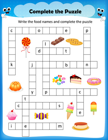ワークシート 就学前の子供のためのクロスワード パズルお菓子ワークシートに記入 のイラスト素材 ベクタ Image