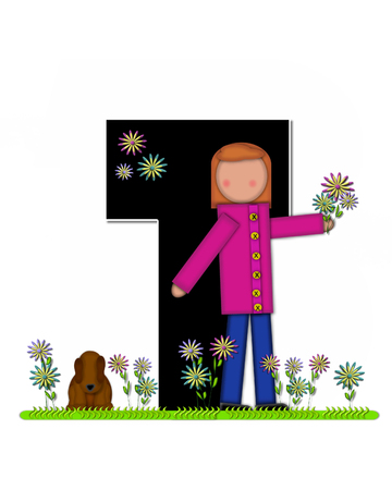 K アルファベットで 子供を選ぶ花 を設定された文字は黒ホワイトと記載されています 子供 ペットの犬 花 文字を飾る の写真素材 画像素材 Image