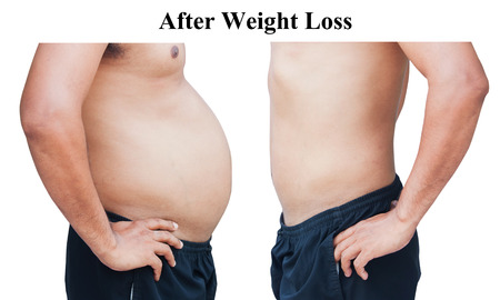 Different of man body before and after after weight loss