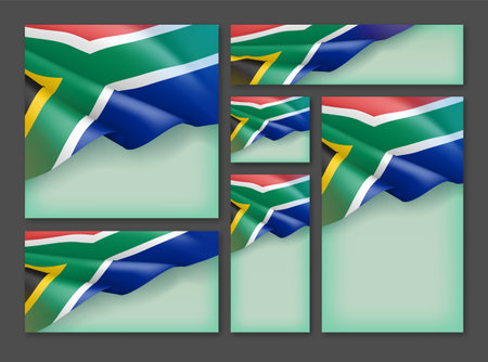 South africa waving flag patriotic backgrounds set. reconciliation, freedom, independence day celebration banner, poster, card, flyer with copy space realistic vector illustration