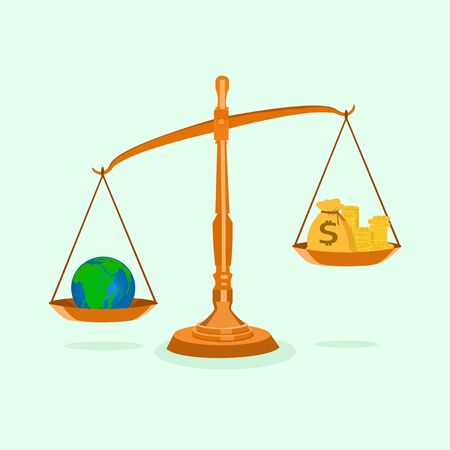 Geld en de wereld op onevenwichtige schaal het concept van hulpbronnen in de wereld is meer waard dan geld Stockfoto