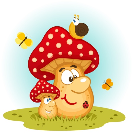 Mushrooms and insects vector