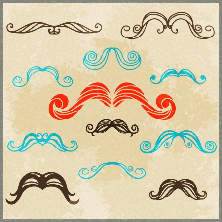 Set colorful silhouette various mustache