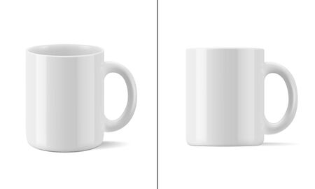 Vector realistic mockup (template, layout) of a mug for drinks front view, perspective view. white blank isolated cup.