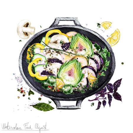 水彩食べ物クリップアート 鍋料理の野菜 の写真素材 画像素材 Image
