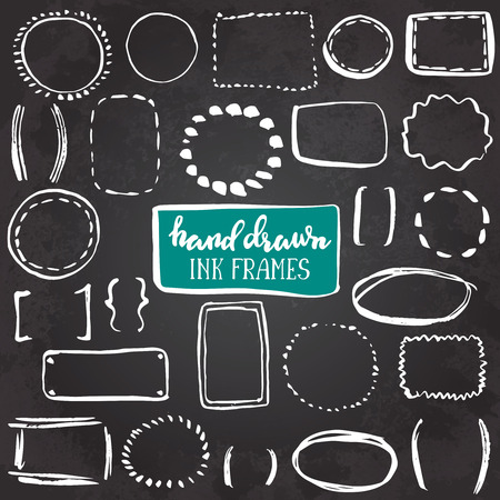 スケッチ描画フレームのセットです 円と四角形のシンプルな枠線の黒と白のコレクションです のイラスト素材 ベクタ Image